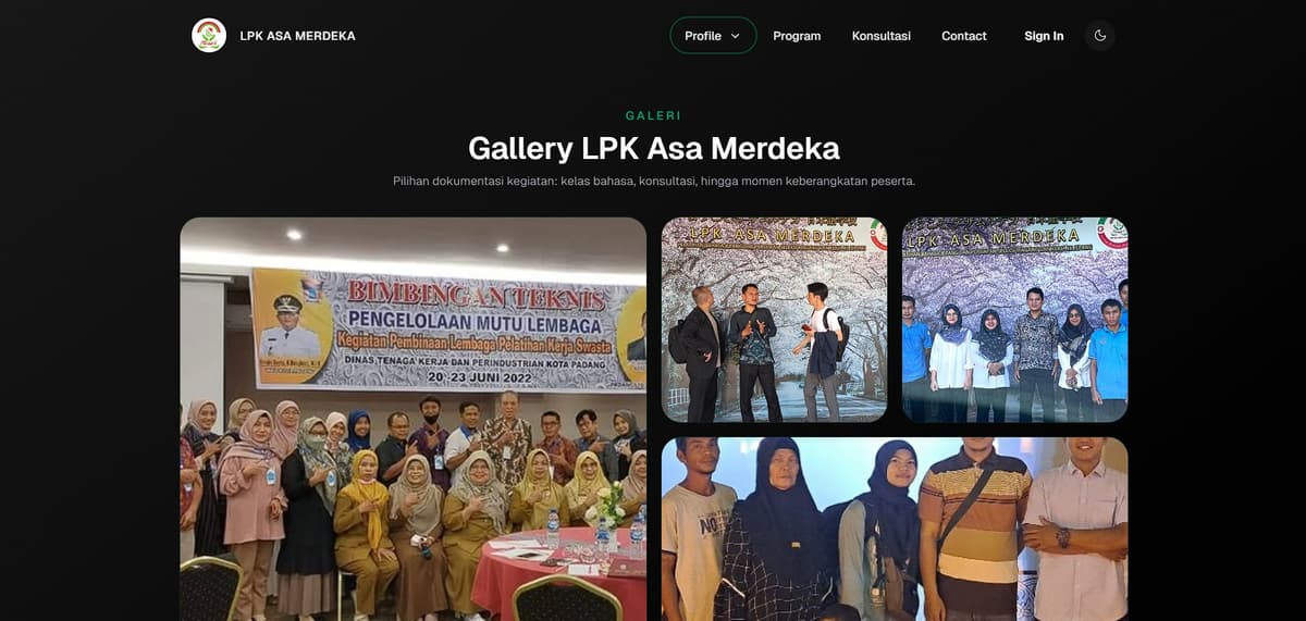LPK Asa Merdeka landing page